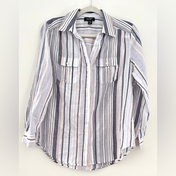 Lord + Taylor‎ Women's Size Small Button Up Stripe Sheer Nautical Coastal Chic - Picture 1 of 11